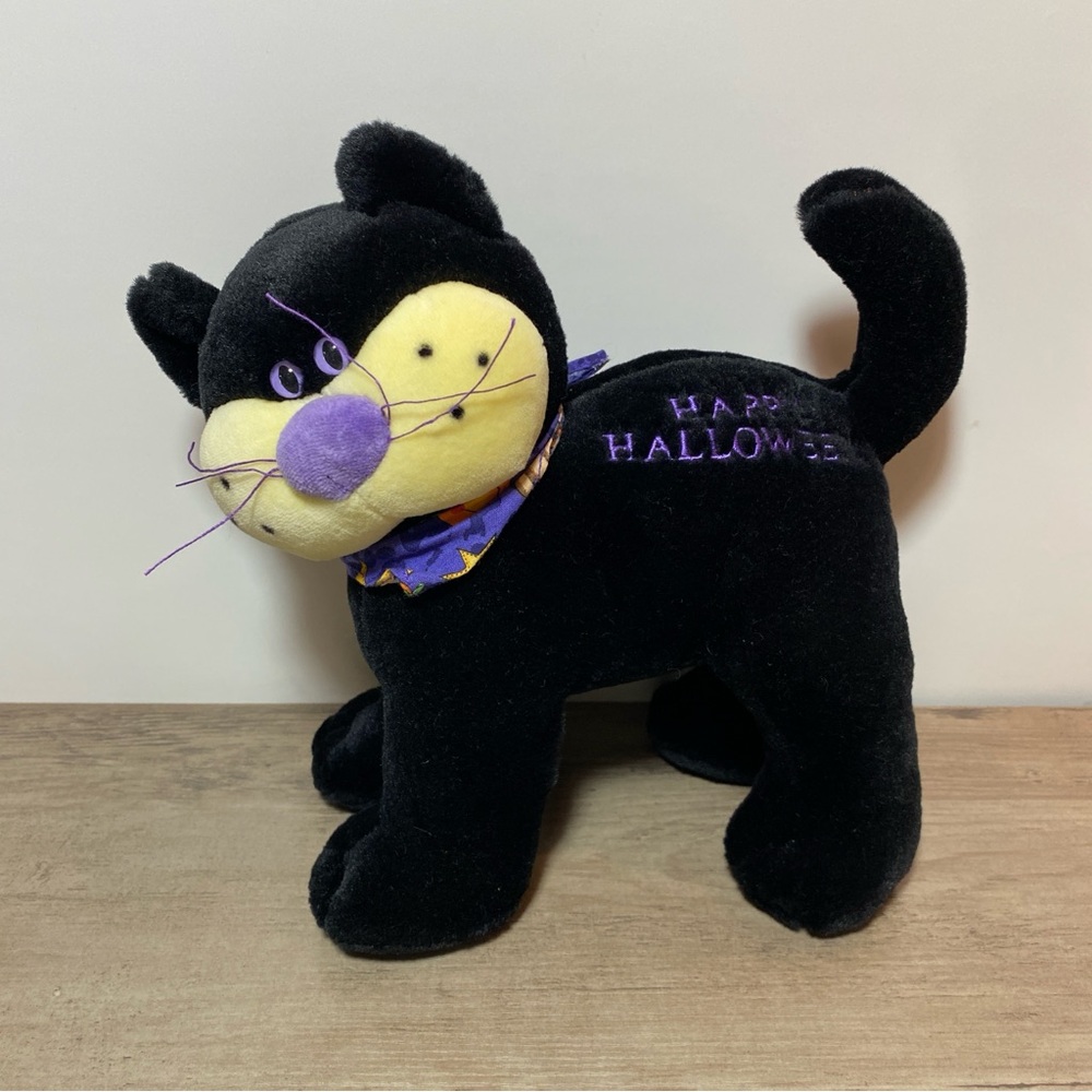 Vintage Halloween Black Cat Plush Toy